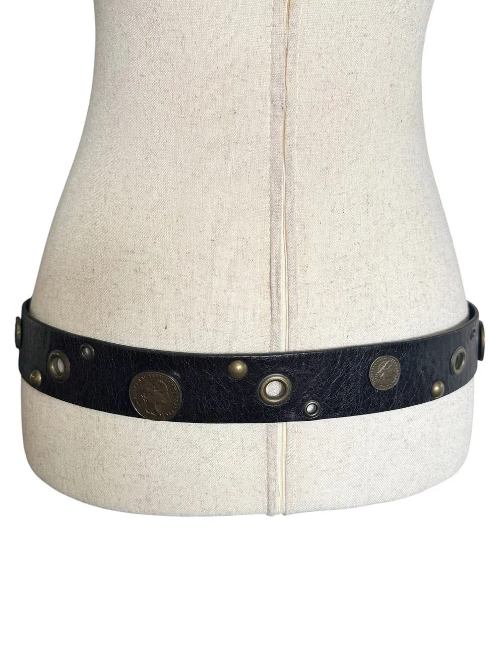 Sangiorgio Italian Black Leather Coin Studded Belt